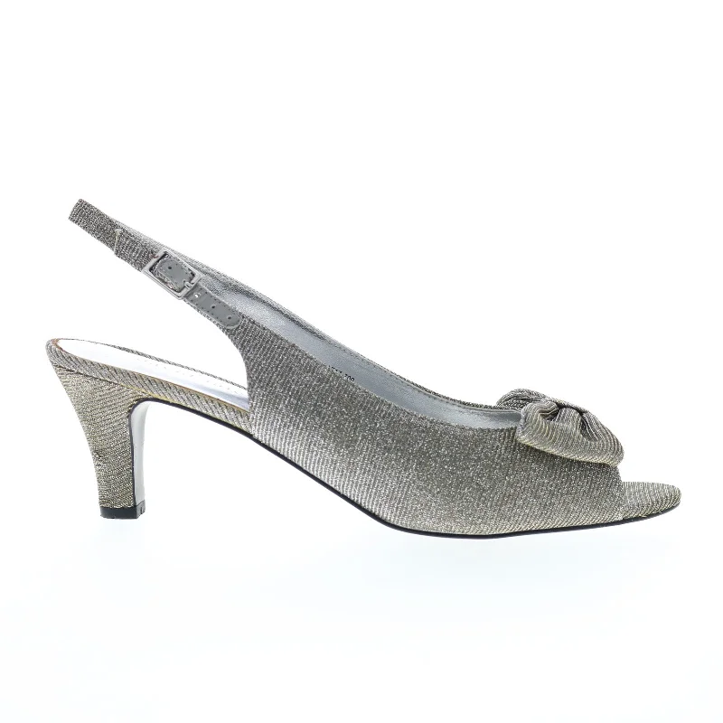 David Tate Spirit Womens Gray Wide Canvas Hook & Loop Slingback Heels Shoes